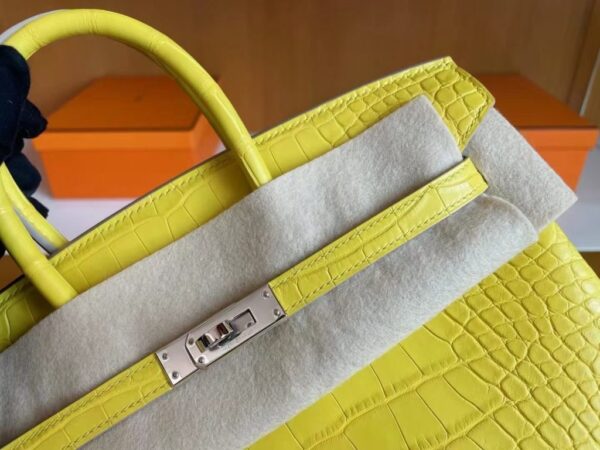 H Factory Bags Birkin Matte Alligator Crocodile M9 Calendula yellow Silver Hardware 25cm Full Handmade
