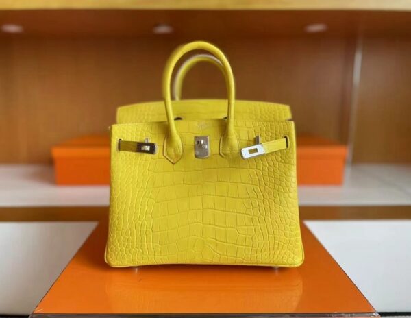 H Factory Bags Birkin Matte Alligator Crocodile M9 Calendula yellow Silver Hardware 25cm Full Handmade
