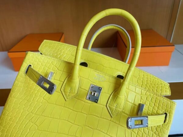 H Factory Bags Birkin Matte Alligator Crocodile M9 Calendula yellow Silver Hardware 25cm Full Handmade
