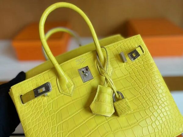 H Factory Bags Birkin Matte Alligator Crocodile M9 Calendula yellow Silver Hardware 25cm Full Handmade