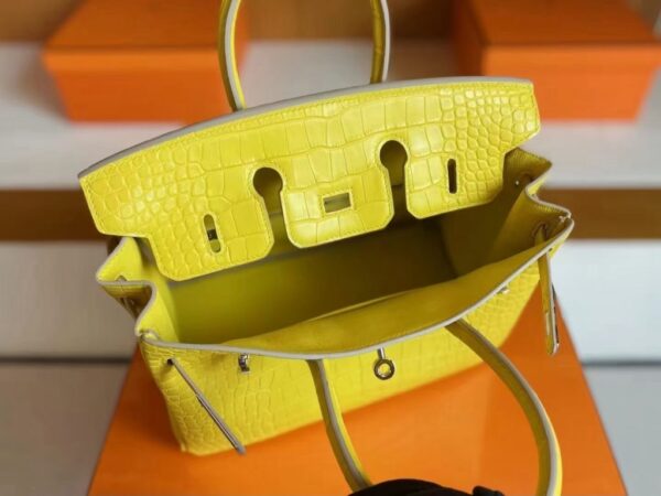 H Factory Bags Birkin Matte Alligator Crocodile M9 Calendula yellow Silver Hardware 25cm Full Handmade