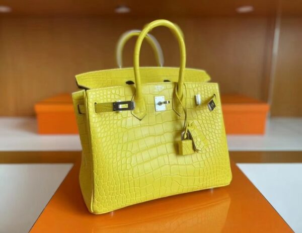 H Factory Bags Birkin Matte Alligator Crocodile M9 Calendula yellow Silver Hardware 25cm Full Handmade
