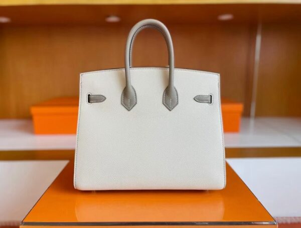 H Factory Bags Birkin Epsom Cream White & M8 Grey Silver Hardware 25cm Full Handmade