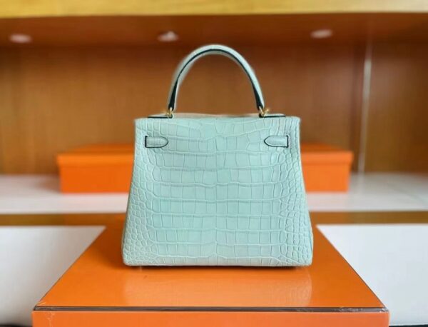 mmexport1739437368705-1024x782-1 H Factory Bags Kelly Matte Alligator Crocodile 6u Mint green Gold Hardware 25cm Full Handmade