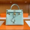 H Factory Bags Kelly Matte Alligator Crocodile 6u Mint green Gold Hardware 25cm Full Handmade