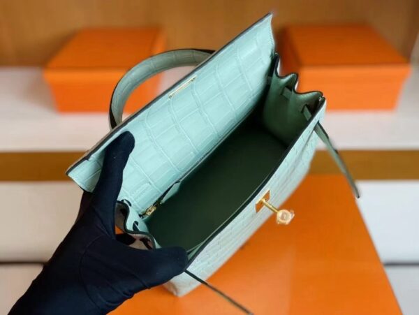 mmexport1739437374819-1024x769-1 H Factory Bags Kelly Matte Alligator Crocodile 6u Mint green Gold Hardware 25cm Full Handmade