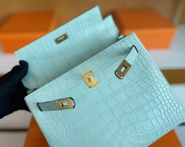 mmexport1739437378113-1024x816-1 H Factory Bags Kelly Matte Alligator Crocodile 6u Mint green Gold Hardware 25cm Full Handmade