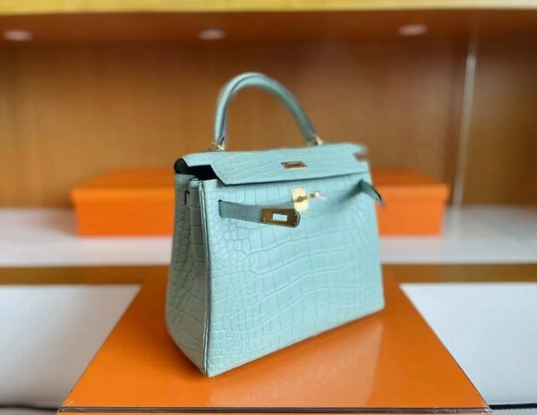 mmexport1739437380360-1024x792-1 H Factory Bags Kelly Matte Alligator Crocodile 6u Mint green Gold Hardware 25cm Full Handmade