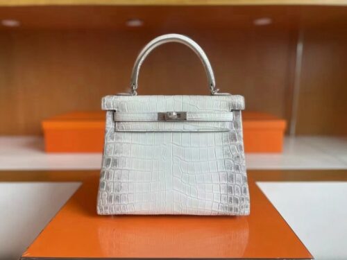 H Factory Bags Kelly Matte Crocodile Himalaya Silver Hardware 25cm Full Handmade