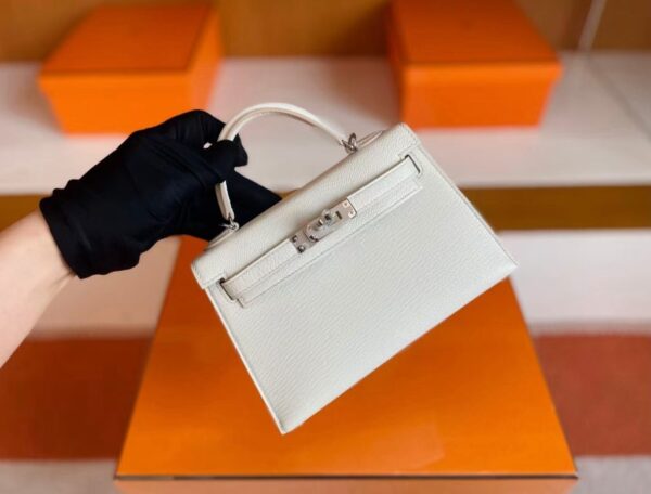 mmexport1739437442046-1024x778-1 H Factory Bags Mini Kelly Chever Leather Mushroom White Silver Hardware 19cm Full Handmade
