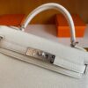 H Factory Bags Mini Kelly Chever Leather Mushroom White Silver Hardware 19cm Full Handmade