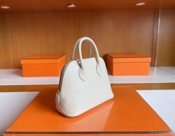 H Factory Bags Mini Bolide Chever Leather Cream White Silver Hardware 18cm Full Handmade