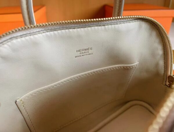 H Factory Bags Mini Bolide Chever Leather Cream White Silver Hardware 18cm Full Handmade