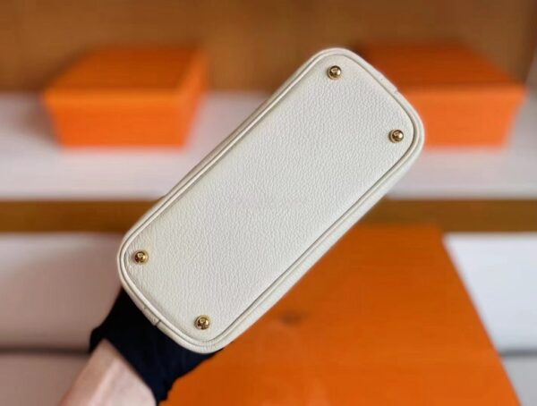 H Factory Bags Mini Bolide Chever Leather Cream White Silver Hardware 18cm Full Handmade