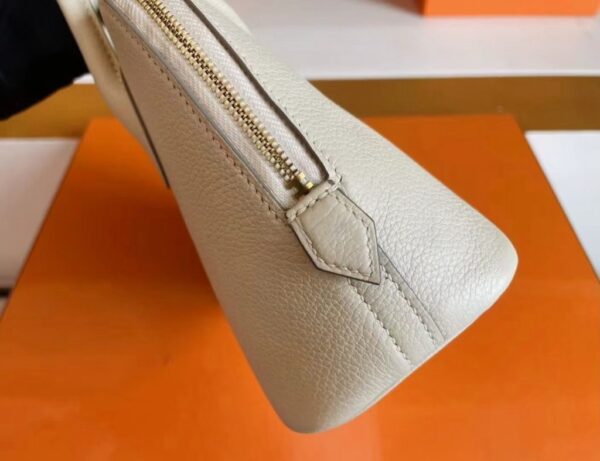 H Factory Bags Mini Bolide Chever Leather Cream White Silver Hardware 18cm Full Handmade