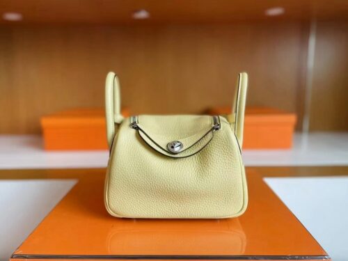 H Factory Bags Mini Lindy Togo Leather Light Yellow Silver Hardware 20cm Full Handmade