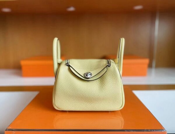 mmexport1739437500752-1024x789-1 H Factory Bags Mini Lindy Togo Leather Light Yellow Silver Hardware 20cm Full Handmade