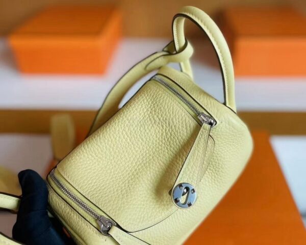 mmexport1739437513574-1024x821-1 H Factory Bags Mini Lindy Togo Leather Light Yellow Silver Hardware 20cm Full Handmade