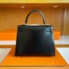 H Factory Bags Kelly Shiny Box Leather Black Gold Hardware 25cm Full Handmade