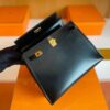 H Factory Bags Kelly Shiny Box Leather Black Gold Hardware 25cm Full Handmade