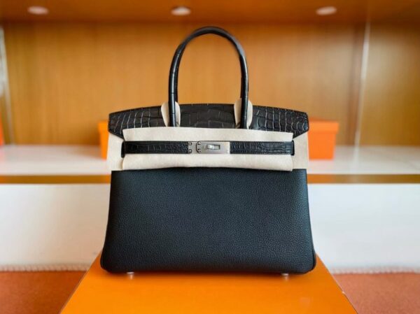 mmexport1741312582637-1024x767-1 H Factory Bags Birkin Touch Togo & Niloticus Crocodile Black Silver Hardware 30cm Full Handmade