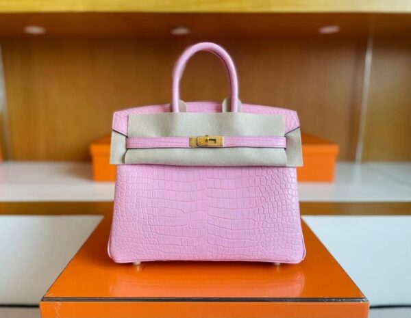 mmexport1741312761558-1024x793-1 H Factory Bags Birkin Matte Alligator Crocodile 5P cherry pink Gold Hardware 25cm Full Handmade