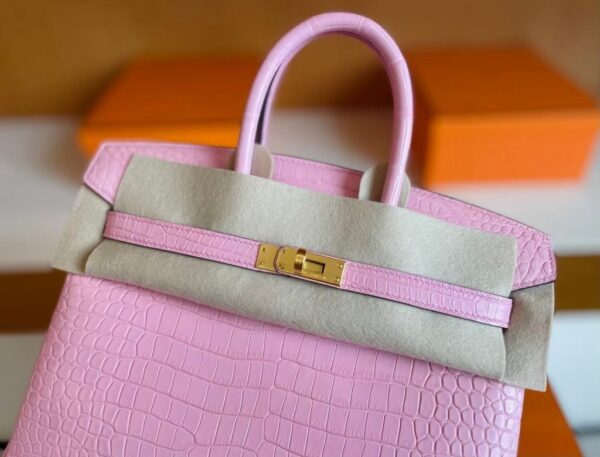 mmexport1741312764616-1024x780-1 H Factory Bags Birkin Matte Alligator Crocodile 5P cherry pink Gold Hardware 25cm Full Handmade