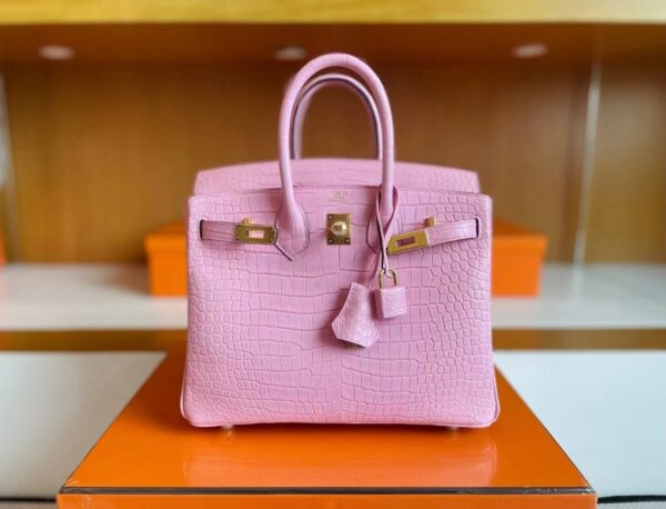 mmexport1741312766529-1024x782-1 H Factory Bags Birkin Matte Alligator Crocodile 5P cherry pink Gold Hardware 25cm Full Handmade
