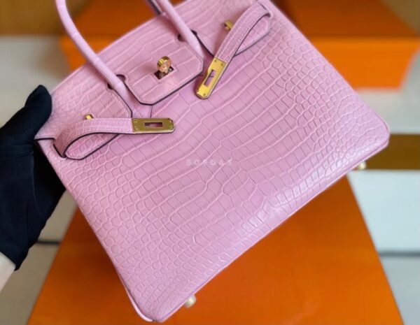 mmexport1741312773339-1024x793-1 H Factory Bags Birkin Matte Alligator Crocodile 5P cherry pink Gold Hardware 25cm Full Handmade