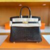 H Factory Bags Birkin Matte Alligator Crocodile Black Gold Hardware 25cm Full Handmade