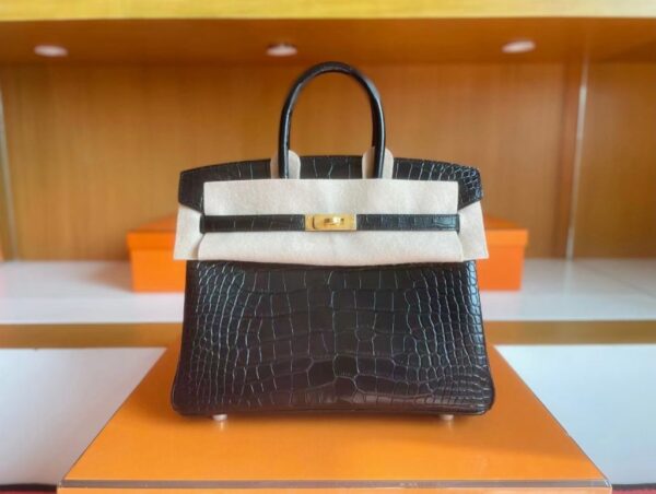 mmexport1741312815143-1024x771-1 H Factory Bags Birkin Matte Alligator Crocodile Black Gold Hardware 25cm Full Handmade