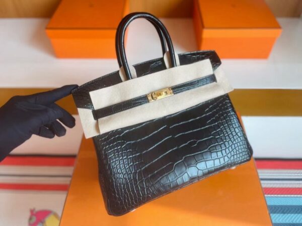mmexport1741312818409-1024x768-1 H Factory Bags Birkin Matte Alligator Crocodile Black Gold Hardware 25cm Full Handmade