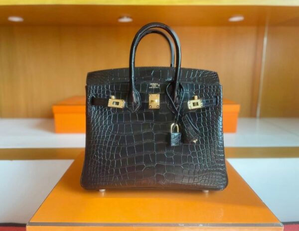 mmexport1741312821739-1024x792-1 H Factory Bags Birkin Matte Alligator Crocodile Black Gold Hardware 25cm Full Handmade