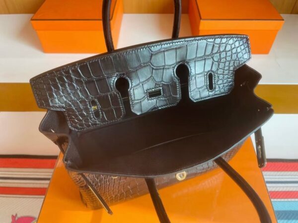 mmexport1741312824868-1024x768-1 H Factory Bags Birkin Matte Alligator Crocodile Black Gold Hardware 25cm Full Handmade