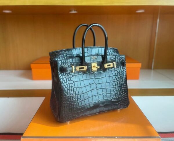 mmexport1741312830380-1024x830-1 H Factory Bags Birkin Matte Alligator Crocodile Black Gold Hardware 25cm Full Handmade