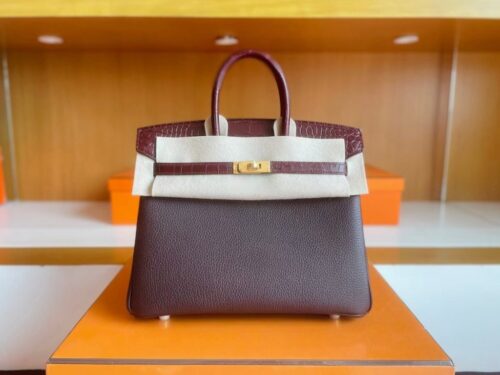 H Factory Bags Birkin Touch Togo & Matte Alligator OG brownish red Gold Hardware 25cm Full Handmade