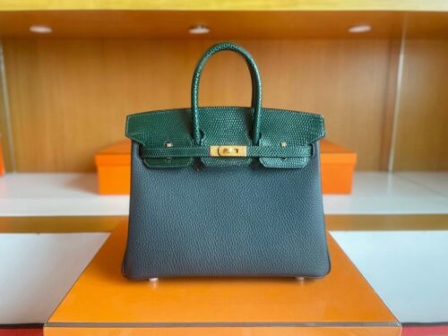 H Factory Bags Birkin Touch Togo & Lizard VO Deep Green Gold Hardware 25cm Full Handmade