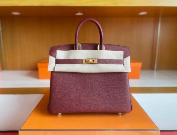 H Factory Bags Birkin Togo Leather brownish red Gold Hardware 25cm Full Handmade