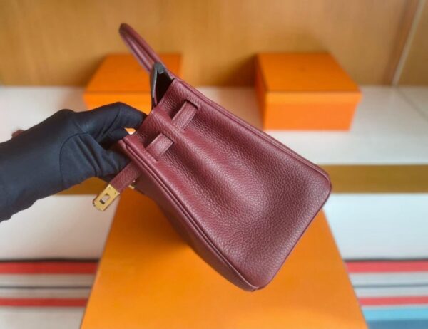 H Factory Bags Birkin Togo Leather brownish red Gold Hardware 25cm Full Handmade