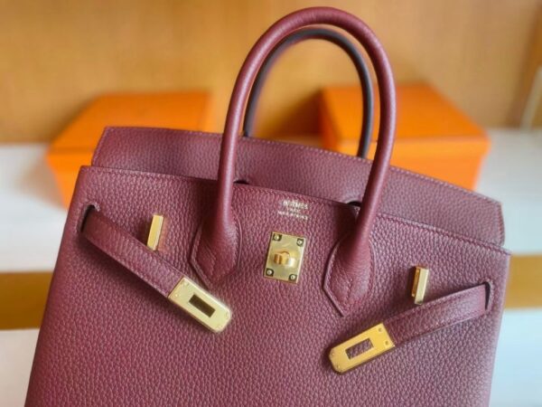 H Factory Bags Birkin Togo Leather brownish red Gold Hardware 25cm Full Handmade