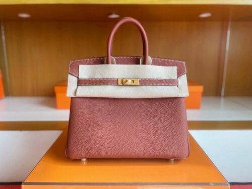H Factory Bags Birkin Togo Leather maple red Gold Hardware 25cm Full Handmade