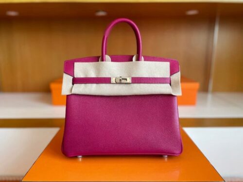 H Factory Bags Birkin Togo Leather J5 deep purple pink Silver Hardware 25cm Full Handmade