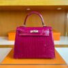 H Factory Bags Kelly Shiny Alligator Crocodile J5 deep purple pink Silver Hardware 25cm Full Handmade
