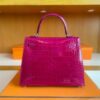 H Factory Bags Kelly Shiny Alligator Crocodile J5 deep purple pink Silver Hardware 25cm Full Handmade