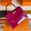 H Factory Bags Kelly Shiny Alligator Crocodile J5 deep purple pink Silver Hardware 25cm Full Handmade