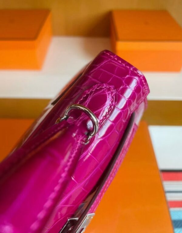 H Factory Bags Kelly Shiny Alligator Crocodile J5 deep purple pink Silver Hardware 25cm Full Handmade