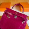 H Factory Bags Kelly Shiny Alligator Crocodile J5 deep purple pink Silver Hardware 25cm Full Handmade