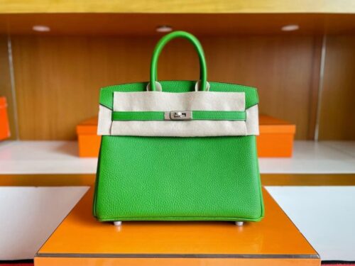 H Factory Bags Birkin Togo Leather A8 bright green Silver Hardware 25cm Full Handmade