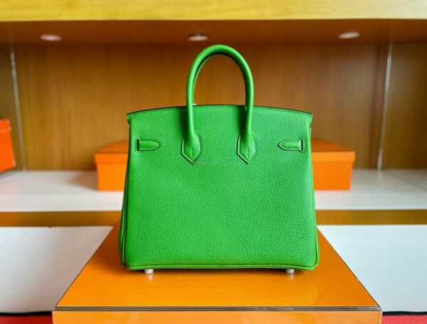 H Factory Bags Birkin Togo Leather A8 bright green Silver Hardware 25cm Full Handmade