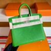 H Factory Bags Birkin Togo Leather A8 bright green Silver Hardware 25cm Full Handmade